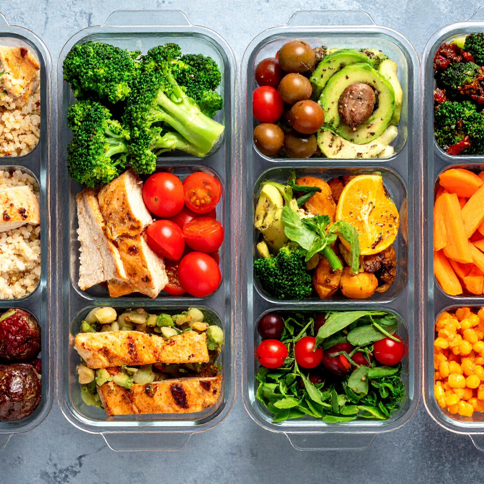 Colourful whole foods arranged on a kitchen bench — the building blocks of a six-food elimination diet for EoE